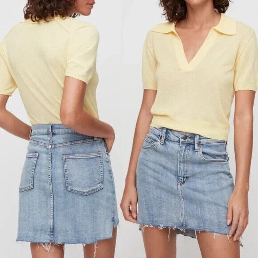 WILFRED FREE Tanit Denim Mini Skirt Frayed Step Hem Size 0 Blue‎ hb-17